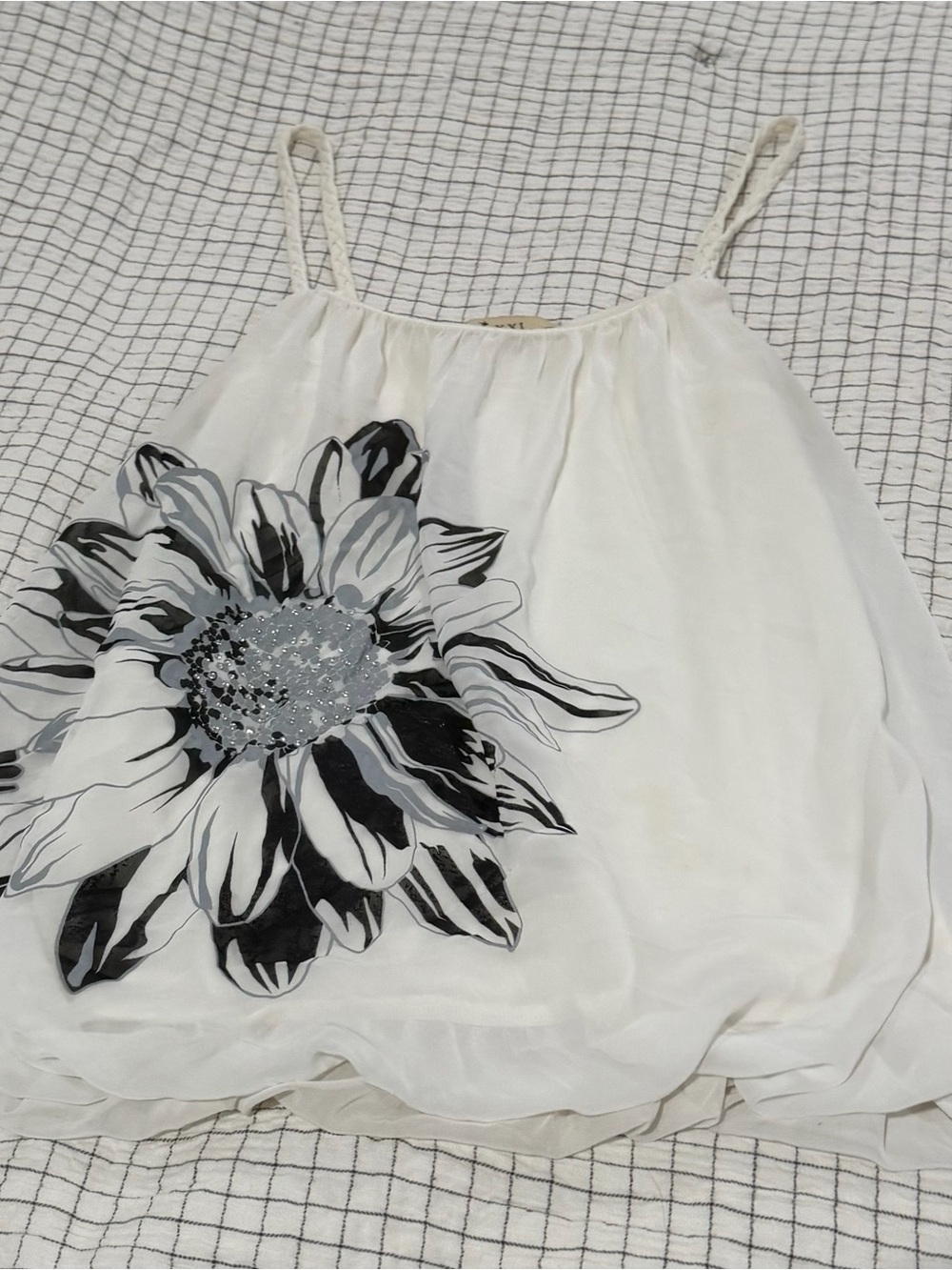 White Floral Sequin Tank Top - Women